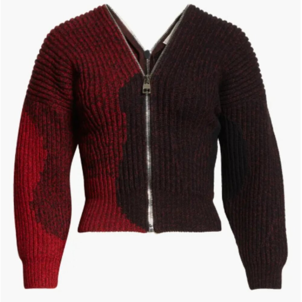 ALEXANDER MCQUEEN  RIBBED ZIP FRONT & BACK WOOL CARDIGAN SWEATER SIZE L NWT